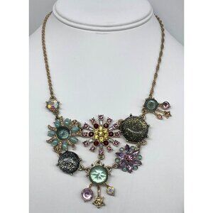 Vintage Betsey Johnson Glitz & Bling Rhinestone Flower Statement Necklace